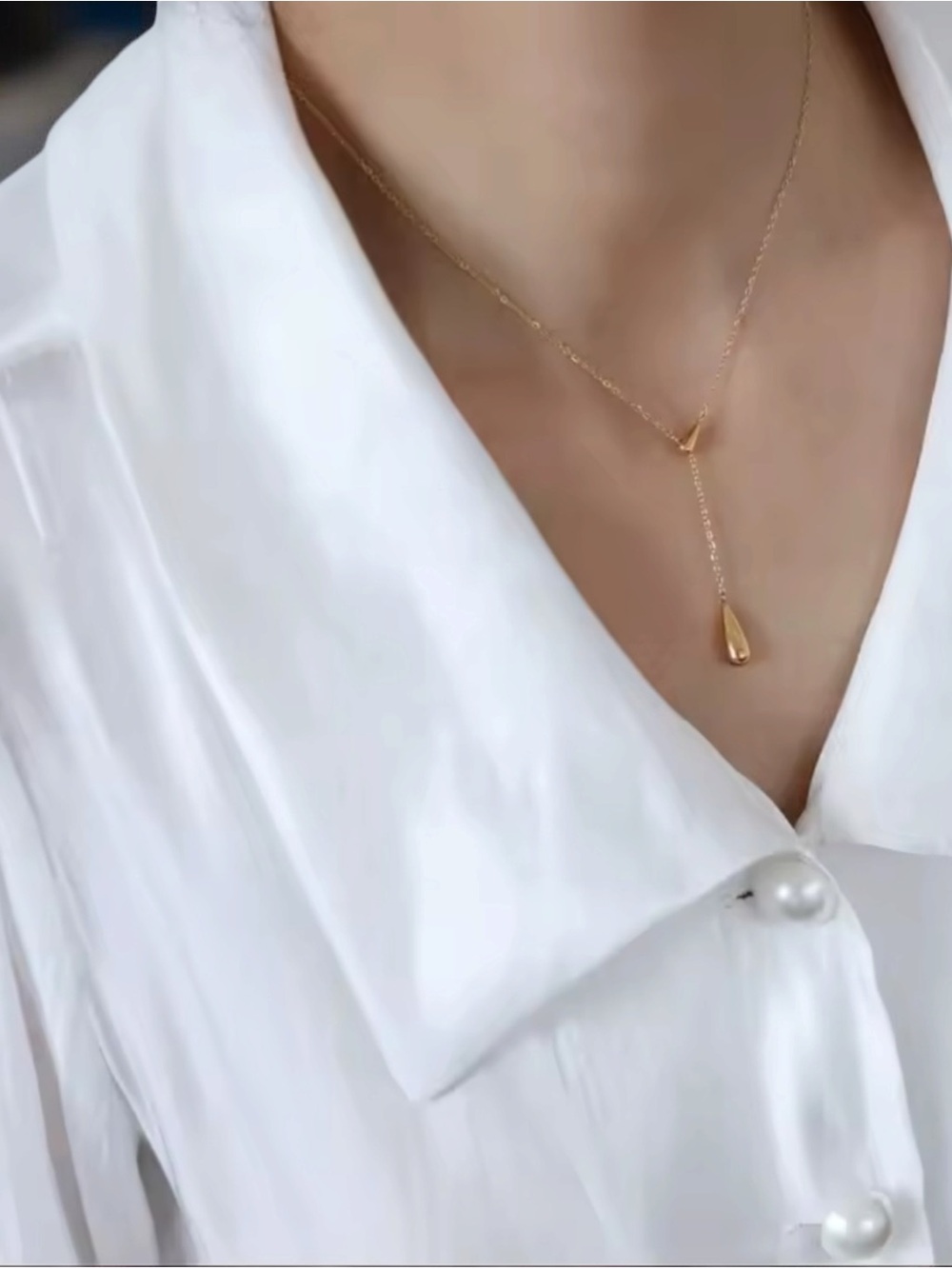 316L SS Goldtone Teardrop Necklace - Unbranded